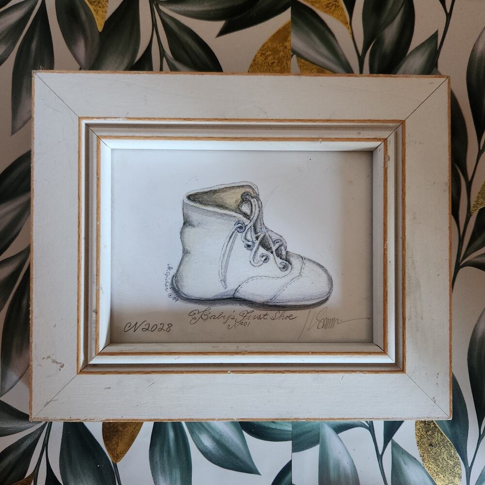 Kolene Spicher Baby's 1st shoe #2028 Signed Vintage 6"x7.5"